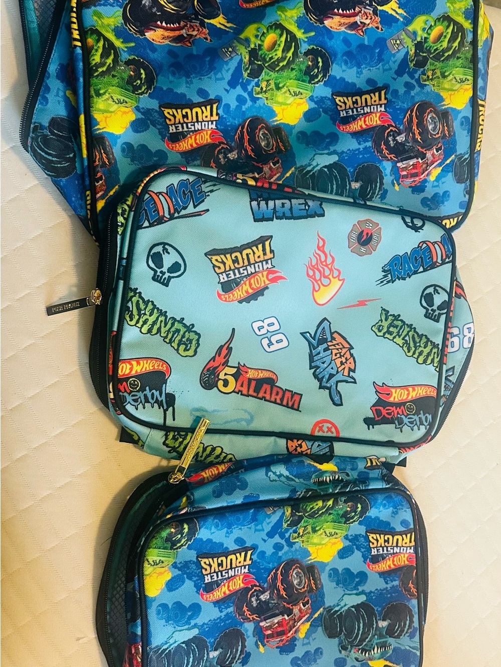 Posh Peanut Blue Monster Truck Travel Bag Trio